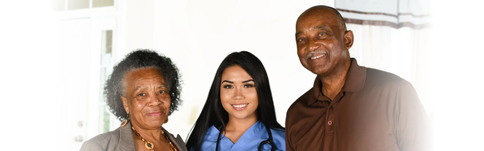 Caregiver and senior client reviewing an authorized home care service area map - Hero Slide 1